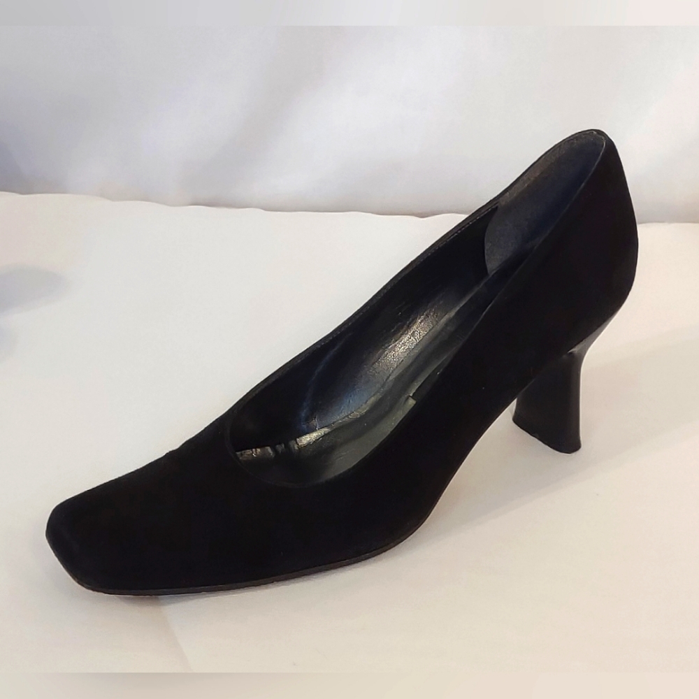 Stuart Weitzman Black Square Toe Suede Pumps